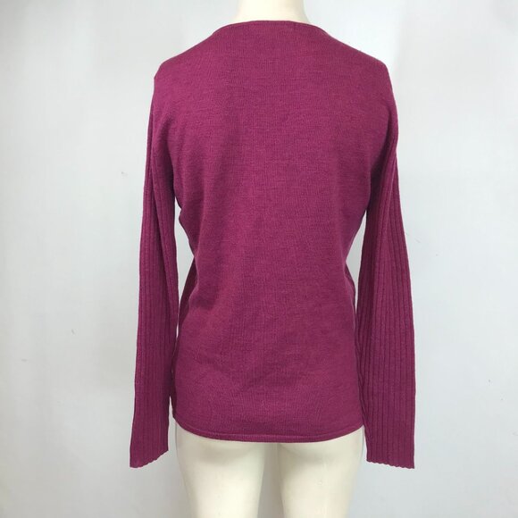 KRIMSON & KLOVER - WOMEN'S LARGE - WINE V NECK LONG SLEEVE WOOL SWEATER - Picture 5 of 8